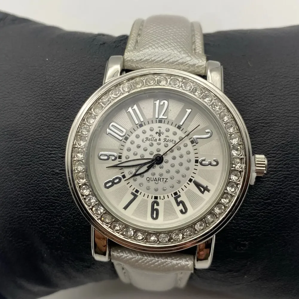 Bella and Ross Silver Tone Stainless Steel Crystal Bezel Watch